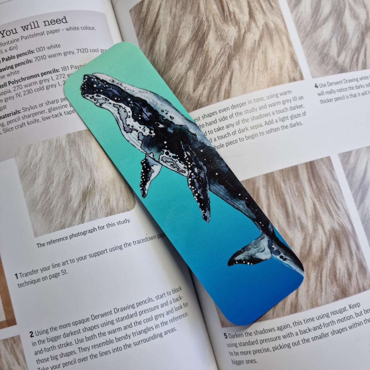 Whale Watercolor Art Print Bookmark | Laminated, Double Sided