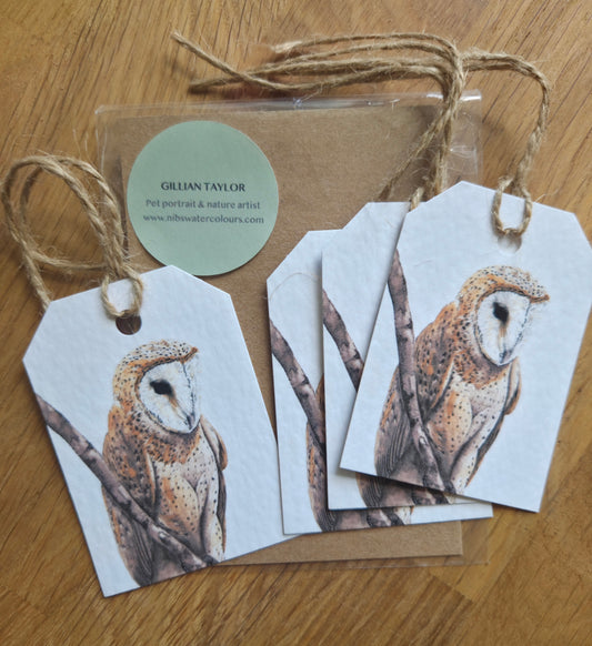 Set of 4 gift tags: Barn Owl