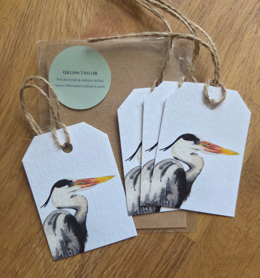 Set of 4 gift tags: Heron